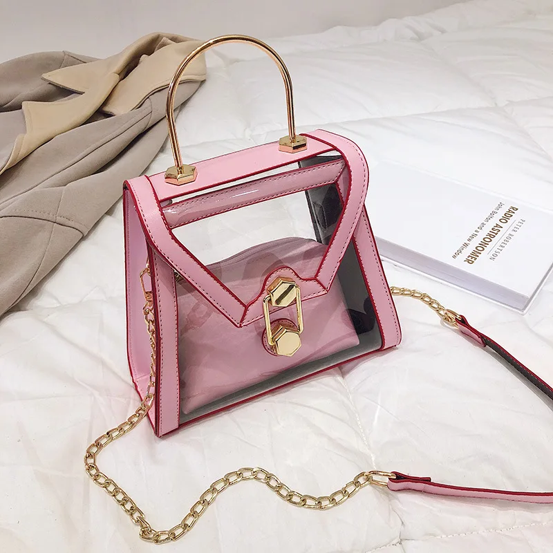

New type of jelly single shoulder handbag Korean fashion transparent jelly inclined across the bag chain handbag