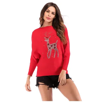 

Sweater Winter Christmas Sweater Cute Fawn Pattern Women Deer Pullovers Long Sleeve Knitting Outwear Simple Tricot