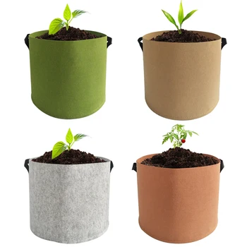 

4 Pcs Garden Grow Bags Thickened Fabric Flower Pots Plant Growing Bag Indoor Terraces Vegetables Planter Bags with Handle Straps