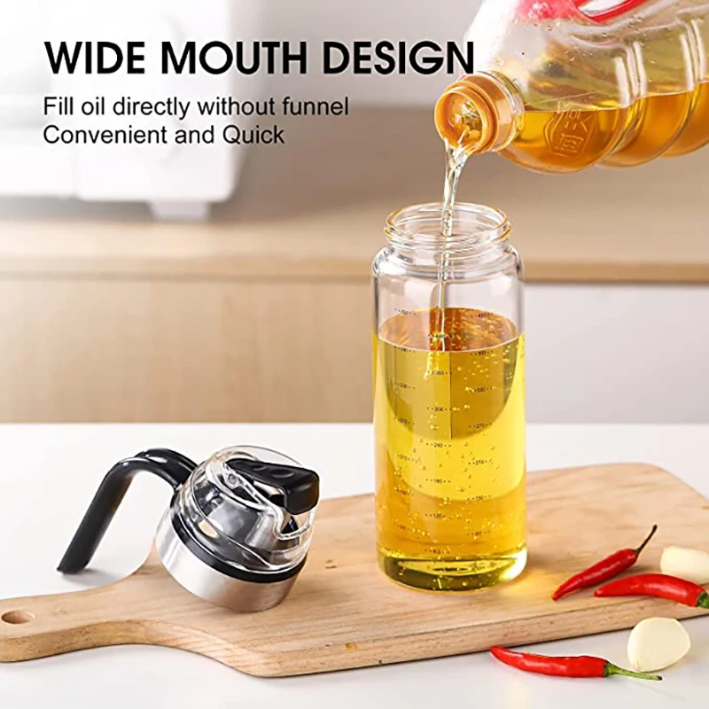 Large Olive Oil Dispenser Bottle Auto Flip Condiment Container Automatic Cap and Leakproof Vinegar Glass Cruet