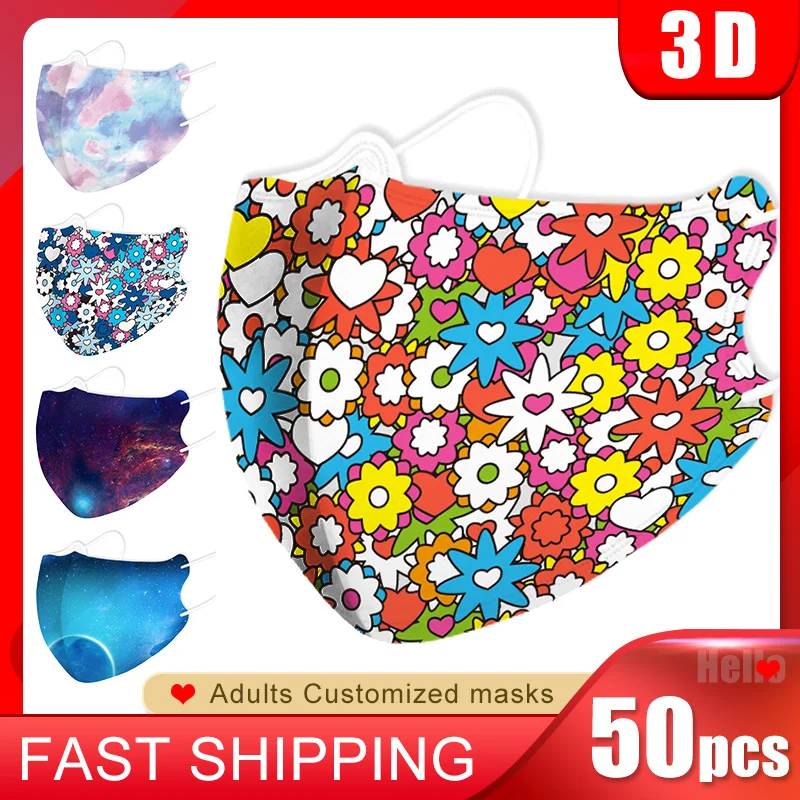 50Pcs Customized Mouth Mask Disposable Fashion 3D Foldable 4-Layers Breathable Earloop Face Masks Colorful Printed Personalized | Красота и
