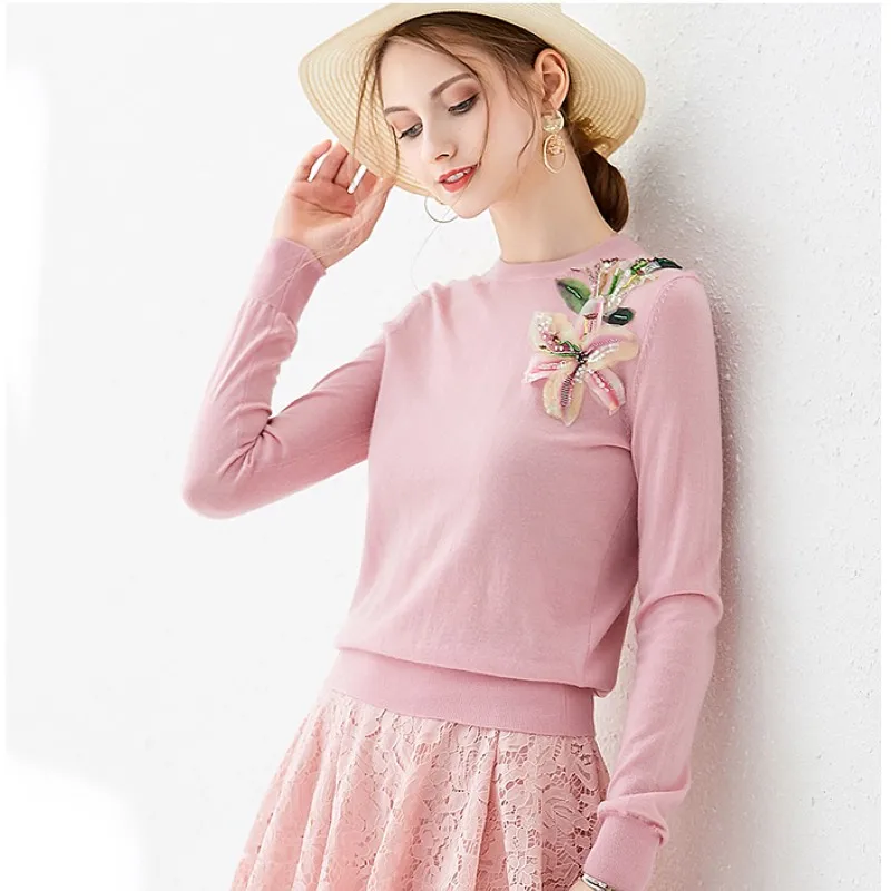 3D Flower Ropa/Autumn/Winter Women Clothes Woman Angora Wool/Short /Knitted/Fall Sweater White/Female Winter Sherpa Pullover2019 - Цвет: Розовый