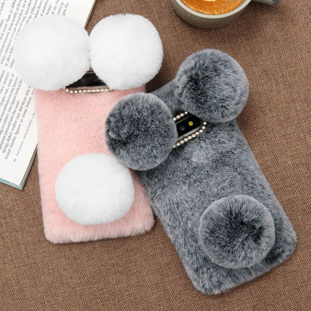 Luxury Cute Panda Fur Fluffy Case For Samsung Galaxy A71 A51 A8 Plus 2018 A6 A5 A3 J6 J5 J4 J3 2017 Girl Silicon Soft Cover Capa |