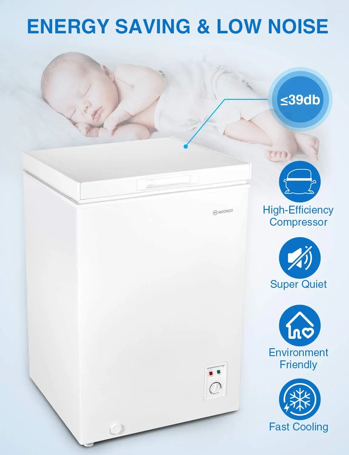 US $199.73 MOOSOO Quiet Chest Freezer 35 Cubic Feet with Removable Basket Deep Freezer with Low Noise Energy Saving Compact Freezer