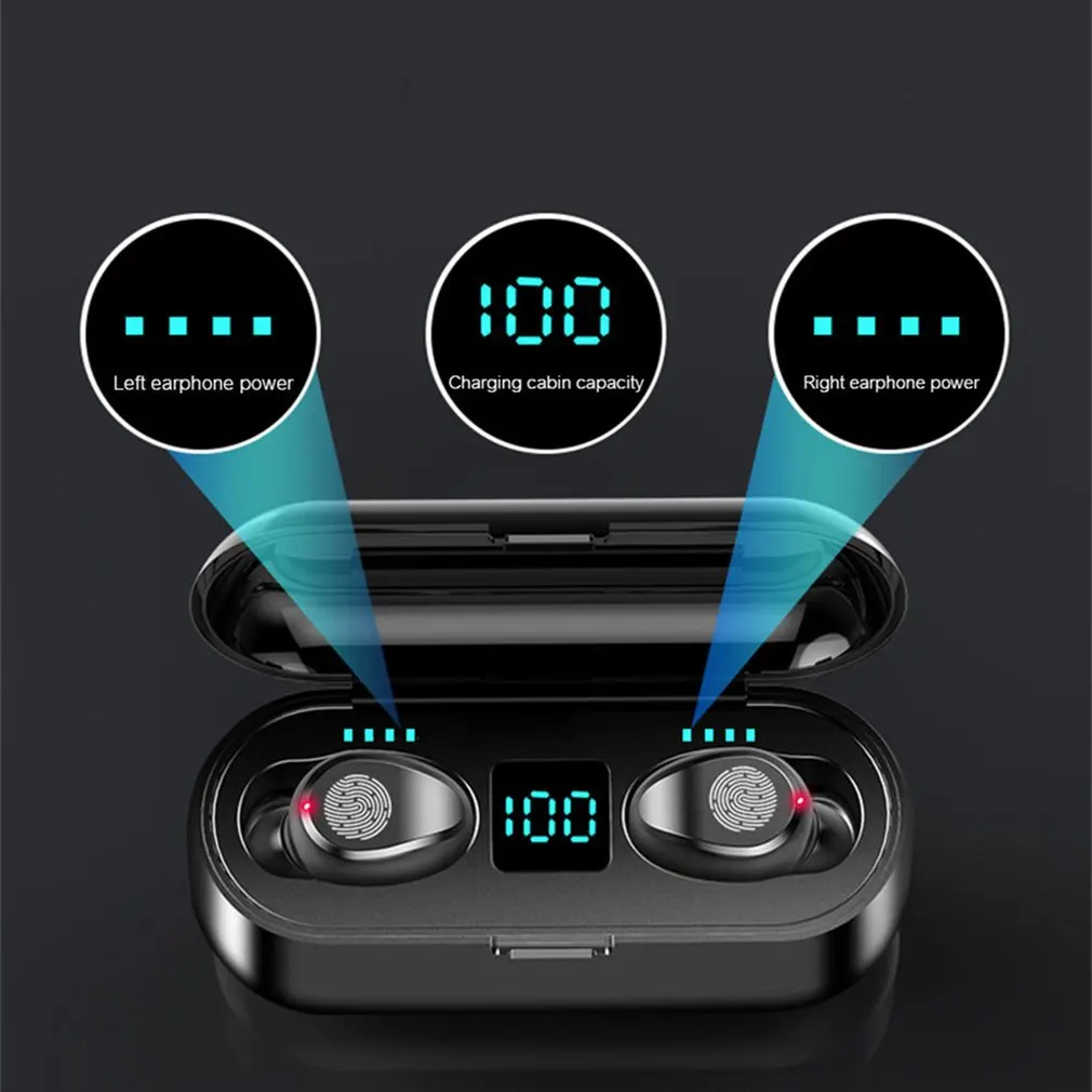 F9 беспроводной Bluetooth V5.0 наушники светодиодный дисплей наушники стерео наушники 2000 мАч power Bank Спортивная гарнитура с микрофоном
