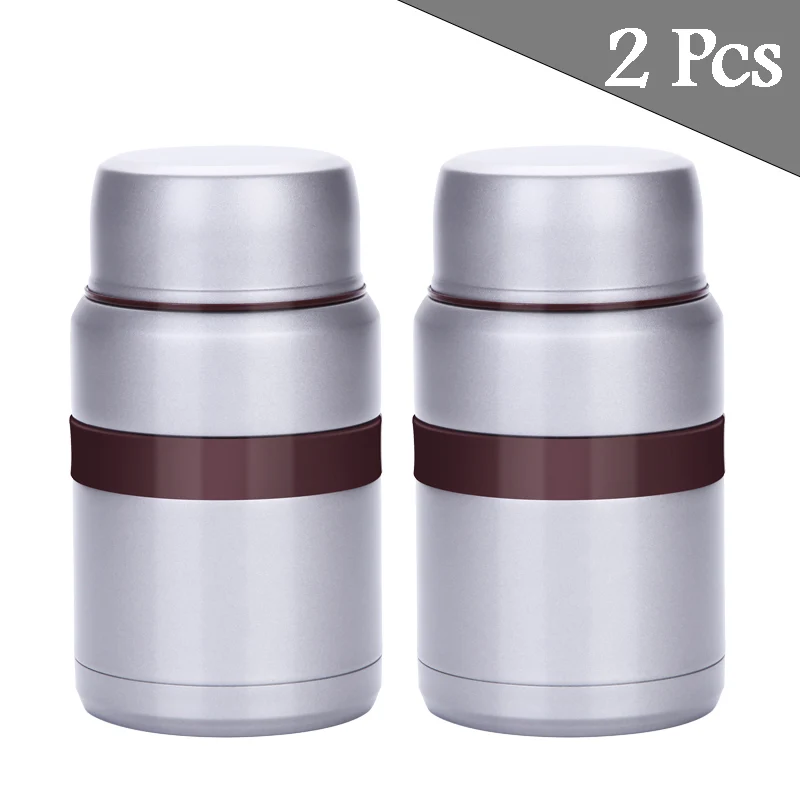 2 Pcs Gray KT216 Термос с вакуумной изоляцией баночки для еды Bento Ланч-бокс из нержавеющей стали снэк-ланч-контейнер со складной ящик для хранения ложек - Цвет: 2 Pcs Gray KT216
