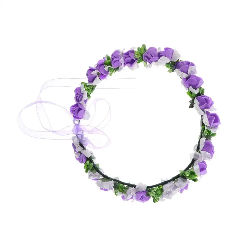 Purple Венок ручной работы для девочек, повязка на голову из ротанга, имитация ягод, цветочное украшение, лента для волос, венок, повязка на голову, аксессуары для волос для детей - Цвет: Purple
