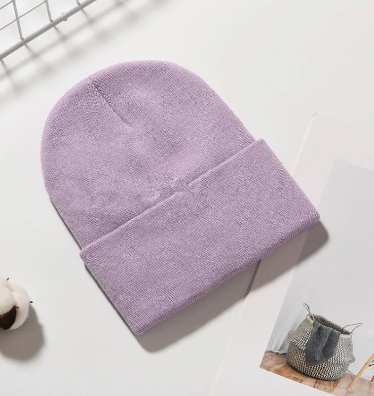 Lilac Мужская и женская однотонная шапочка для девочки и мальчика, теплая зимняя шапка унисекс, короткие шапки для рыбалки, неоновые, желтые, зеленые, оранжевые шапочки, розовая шапка - Color: Lilac