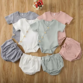 

2Pcs Fashion New Newborn Baby Girls Boys Clothes Cotton Casual Short Sleeve Tops T-shirt+Shorts Summer Toddler Infant Outfit Set