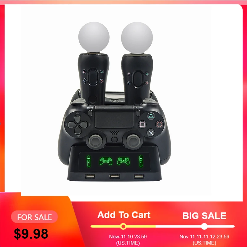 

New! 4 in 1 Controller Charging Dock Station for Playstation PS4 PSVR VR Move Charger Stand for PlayStation MOVE Controller
