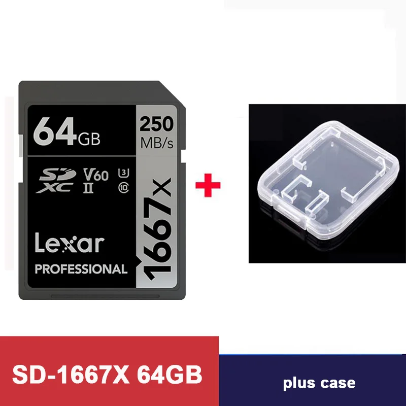 1667X-64G-Plus-Case Lexar SD карты 150 МБ/с. карты sd-карта 64 Гб оперативной памяти, 32 Гб sd card 16 gb Микро сд встроенной памяти, Kaart 1667x UHS-II карты планшеты U3 флэш-карта памяти для 3D 4K цифровой Камера флешка сд микро sd - Емкость: 1667X-64G-Plus-Case