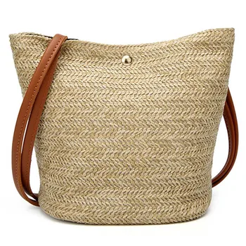 

Bohemian Style Fashionable Handmade Handbag Simple Natural Straw Bag Crossbody Woven Beach Bag For Women bucket bags