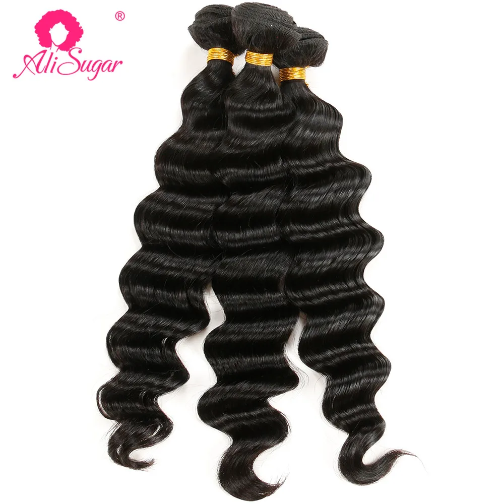 Ali Sugar, натуральные бразильские волосы, свободная волна, 3 пряди, с закрытием, 4*4, швейцарское кружево, Необработанные необработанные человеческие волосы для наращивания