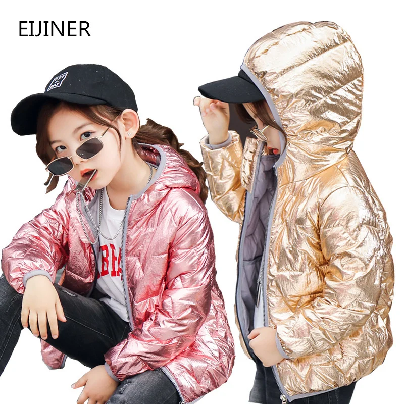 

Children's Girls jacket Winter Pink Golden Down Coat Hooded Clothes toddler Jacket Kids Windproof Windbreaker baby boy jacket