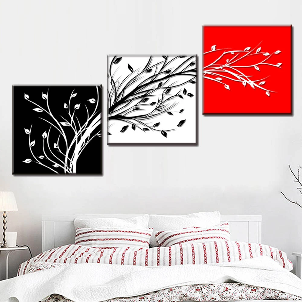 wallpapers Black Tree Branches On Canvas wall painting 3 pcs set red white black tree branch canvas painting modern abstract wall art decor picture for home hotel 2020