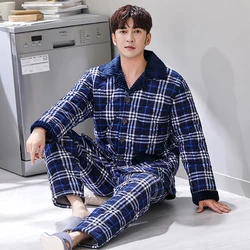 Mens Winter Flannel Pajama Set Super Warm 3-layer Thick Man Casual Pijama Sets Trendyol Plaid Sleepwear Pajamas for Men Clothes
