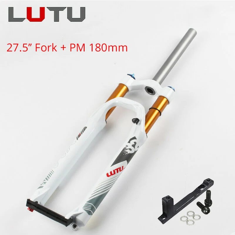 LUTU MTB вилка 26/27. 5/2" цикл тормоза вилки горный велосипед прямая трубка ручная блокировка Подвеска вилка велосипедный адаптер - Цвет: White Gold-27.5-PM