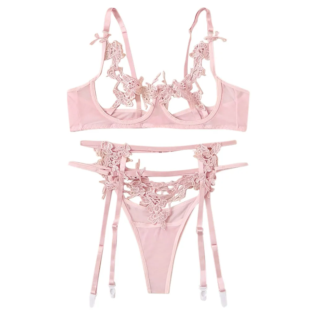 Розовый KANCOOLD, женское сексуальное белье, кружева, Babydoll, открытый бюстгальтер, набор, стринги, нижнее белье, ночное белье, наборы бюстгальтер+ трусы - Цвет: Розовый
