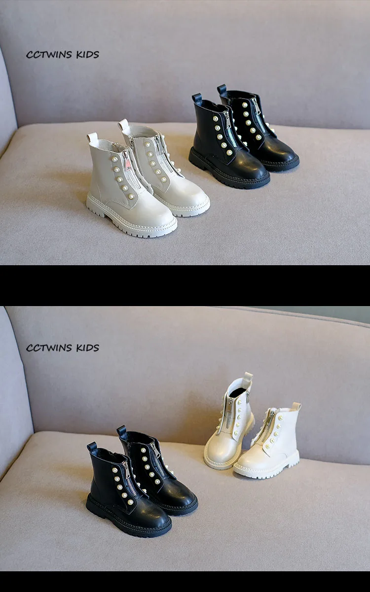 CCTWINS/детская обувь; коллекция года; зимняя модная обувь принцессы с жемчугом; детские черные теплые ботинки; Брендовые ботильоны для маленьких девочек; FB1772
