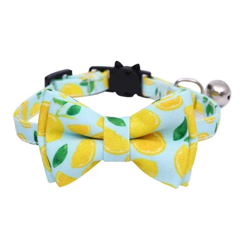 

Summer Fruits Pattern Cat Collars With Bells Adjustable Kitten Bow Tie Puppy Chihuahua Bowknot Collar Pet Cats Accessories
