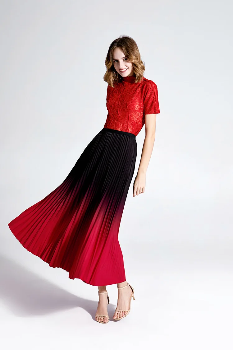 LANMREM Pleated skirt mid-long folded vintage skirt gradient color elastic waist pleated bottoms famale 2020 fashion new YJ726