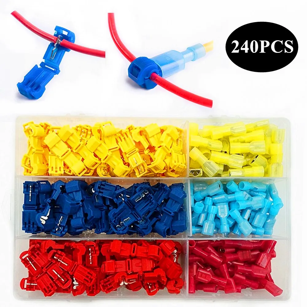 

T-Tap Wire Connectors, Self-Stripping Quick Splice Electrical Wire Terminals, Insulated Male Quick Disconnect Spade Terminals