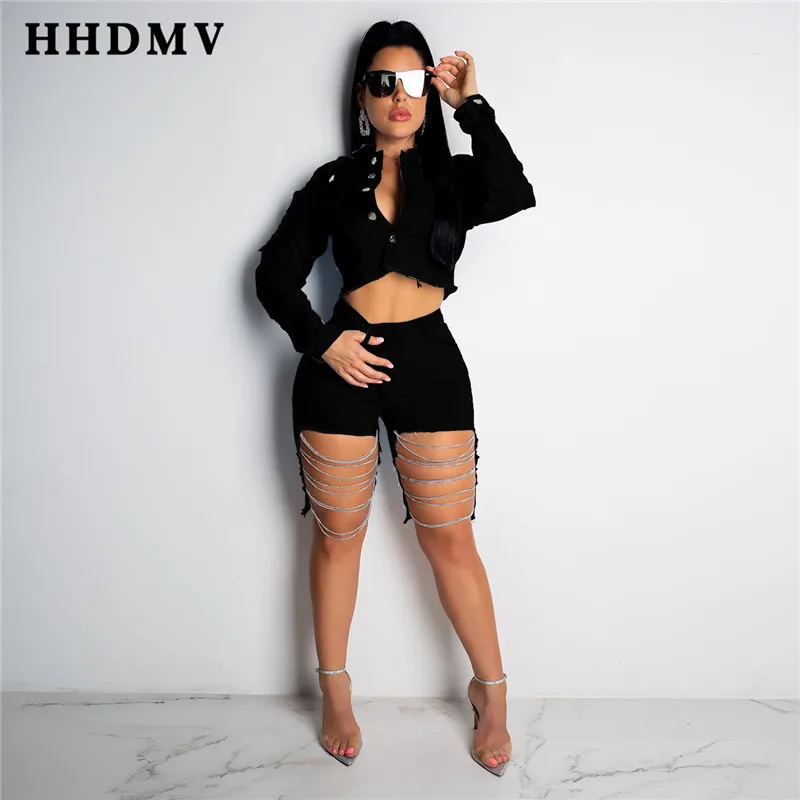 HHDMV новые женские модные джинсовые штаны с высокой талией и карманами, рваные джинсовые брюки до колена GME1237 - Цвет: Черный