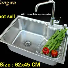 304 нержавеющая сталь, балкон, кухонная раковина, обычная, с одним слотом, 62x45 см