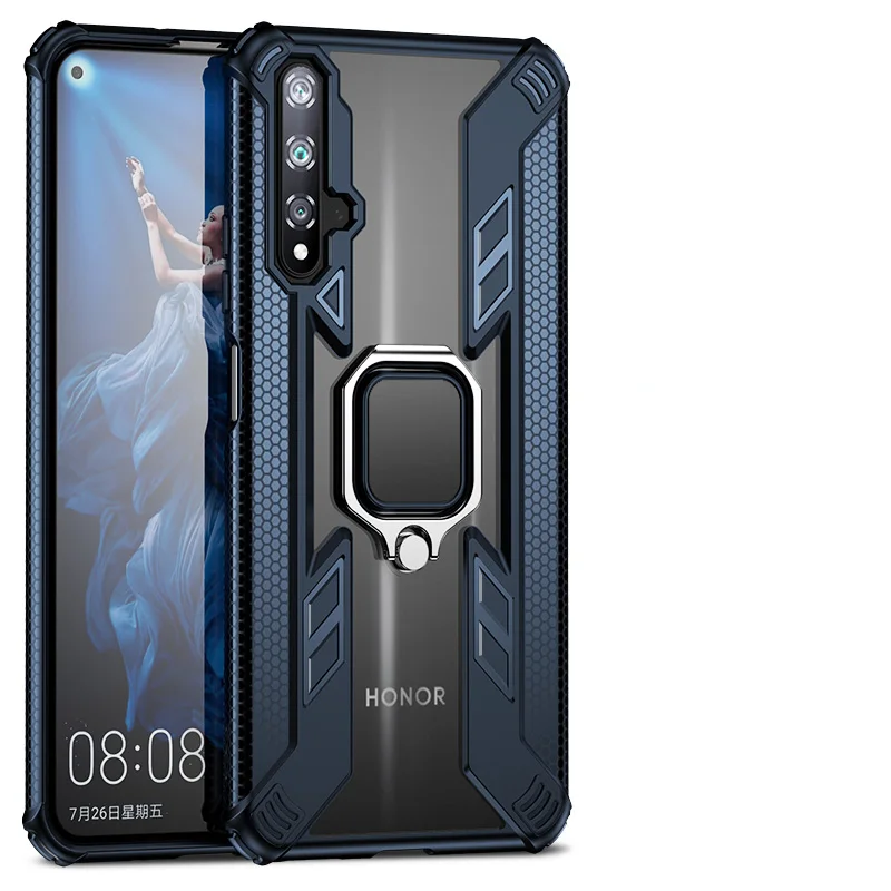Кольцевой кронштейн чехол для телефона для huawei Honor 20 Pro чехол противоударный Прозрачный чехол для huawei Honor V20 9X Pro чехол задняя крышка - Цвет: Blue
