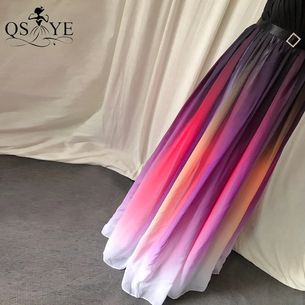 Colorful Fading Chiffon Prom Dress V Neck Black Evening Gown Lace up Party Gown Tiny Belt Ruched Sleeveless Women Formal Dress pretty prom dresses