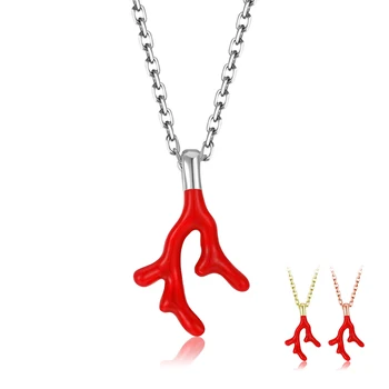 

Christmas Lucky Elk Horns Red Enamel Pendant Necklace 925 Sterling Silver Rose Gold 3 Color Choker Chain Necklace Women Jewelry