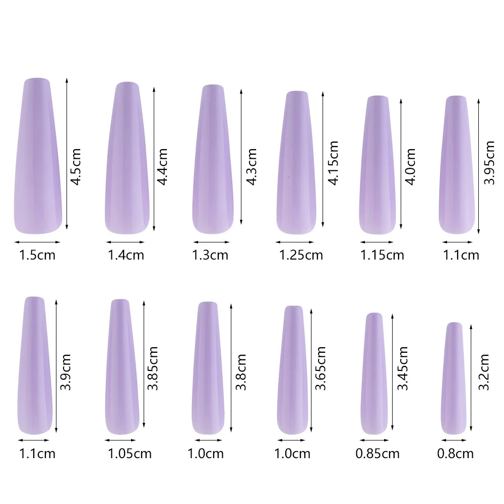 Coffin Acrylic Nails 24 Tips Sizes