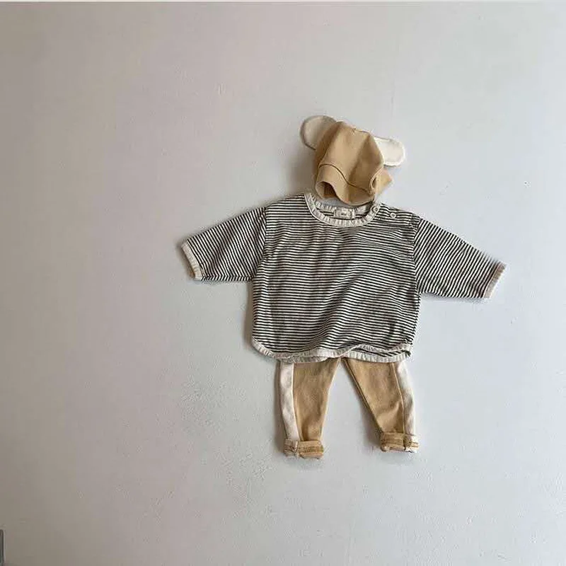 Infant Girls Soft Cotton Long Sleeve T-shirt Baby Cute Striped Bottoming Shirt Toddler Boys Tops