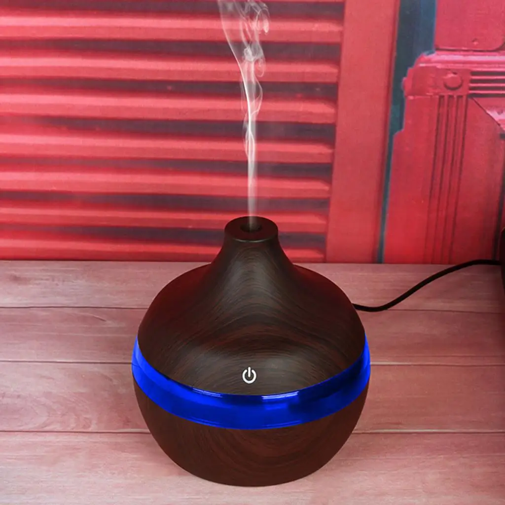 300ml Wood Vase Home Air Humidifier Essential Oil Diffuser Machine & Lights