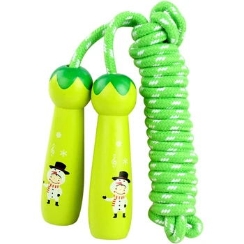 

1 Pc Jump Rope Adjustable Cartoon Pattern Wooden Handle Fitness Equipment Tool Outdoor Rope Skipping Rope for Home Outdoor
