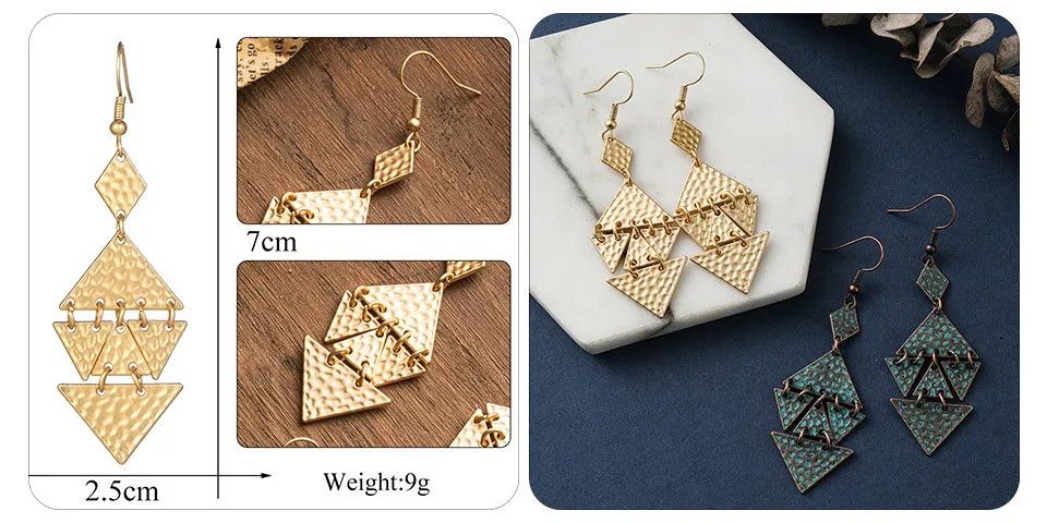 Ethnic Bronze Silver Rose Gold Color African Earrings Jewelry 14 Style Bohemian Metal Tassel Fringe Leaf Hanging Drop Earrings for Women&Girls Wholesale Dropshipping (9)