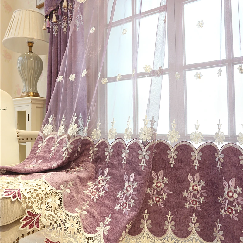 Европейская классическая элегантная фиолетовая вышитая вилла занавеска для