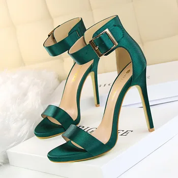 

8 Colors Peep Toe Concise Women Sandals 2019 New Fashion Metal Belt Buckle High Heels Shoes Women's Sexy Party Sandals Show Thin