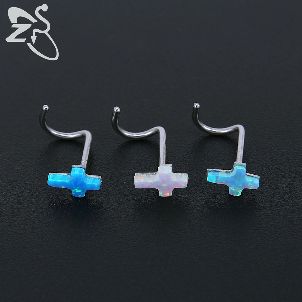 ZS 3-5pcs/Lot Stainless Steel Nose Stud Set Colorful Opal Nose Studs 3MM Nose Piercings L Shape Nostril Piercing Jewelry 20G