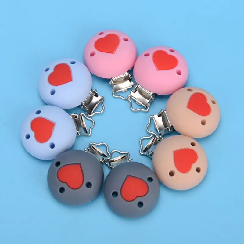

2 Pcs Baby Pacifier Clip Silicone Round Beads Love Heart Shape DIY Teething Toy