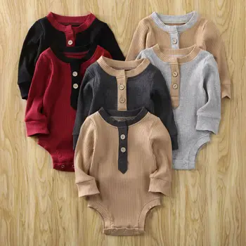 

2020 Cotton Newborn Baby Boy Girls Plasuit Infant Knitted Button Bodysuit Gentleman Suit Winter Spring Jumpsuit Outfit Clothes