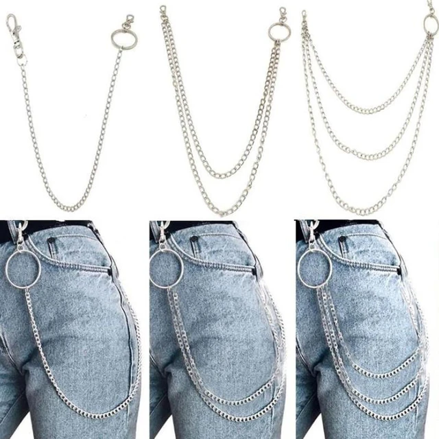Silver Grey Trousers, Pants 1pc Jeans, Men's Pant Chain Punk Waist Color Key Chain Keyring Accessories for Men Jeans Metal Wallet,Temu