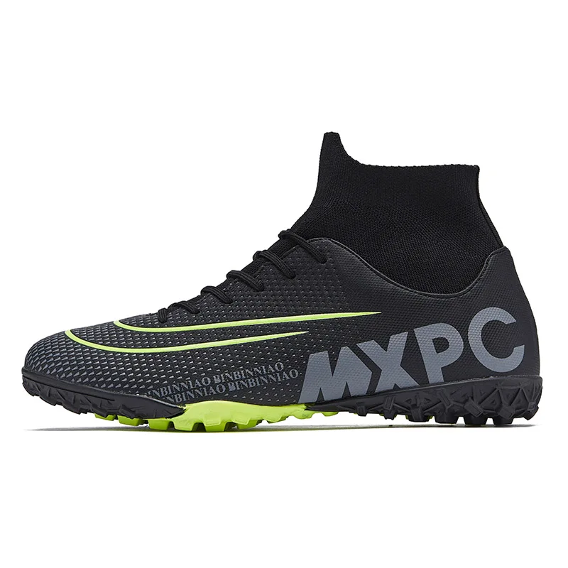 ZHENZU Turf Black Men Soccer Shoes Kids Boys Cleats Training Football Boots High Ankle Sport Sneakers Size 35-45 Dropshipping - Цвет: black turf