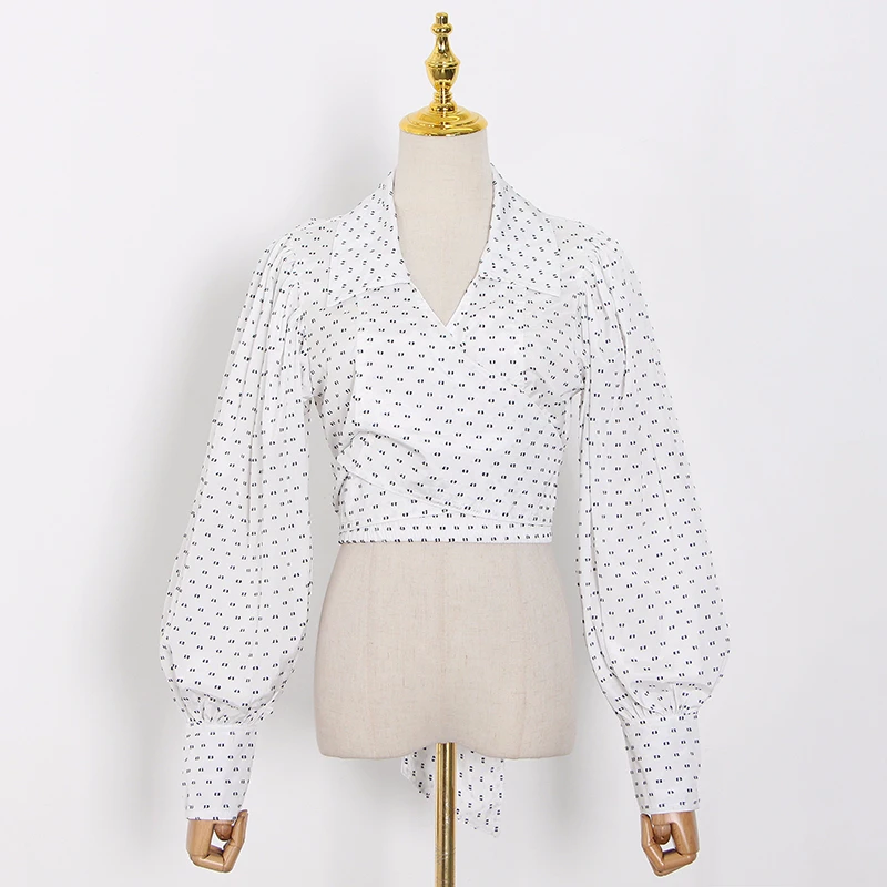 TWOTWINSTYLE Polka Dot Hollow Out Shirt For Women