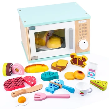 

18PCS Wooden Simulation Micro-wave Oven Baking Tool Game Mixer Kitchen Character Toy