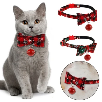 

Cat Collar With Bell Safety Elastic Bowtie with Bell Christmas Small Dog Cat Collar Xmas Puppy Kittens Necklace Pet Supplies