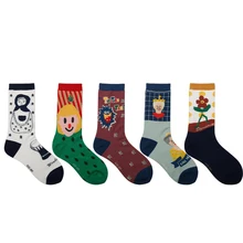 Рисунок, высокое качество, 5 пар в партии, забавные мужские и женские носки в стиле Харадзюку