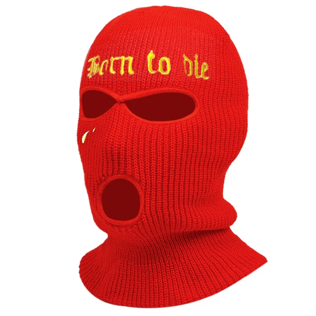 Fashion Limited Embroidery Ski Mask Born To Die Army Tactical Mask 3 Hole Full Face Mask Winter Hat Balaclava Cycling Mask orange skully hat Skullies & Beanies