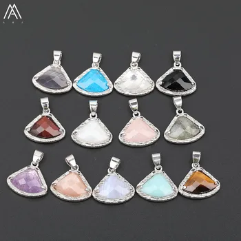 

5pcs/Lot Plated Silvery Bails Natural Blue Turquoises White Pink Quartz Fan-Shape Pendant For Necklace DIY Accessories HS-90AMAA