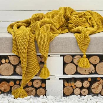 

Knitted Thread Blanket With Tassel Bedroom Decor Winter Bedspread Decorative Throw Blankets christmas decorations for home